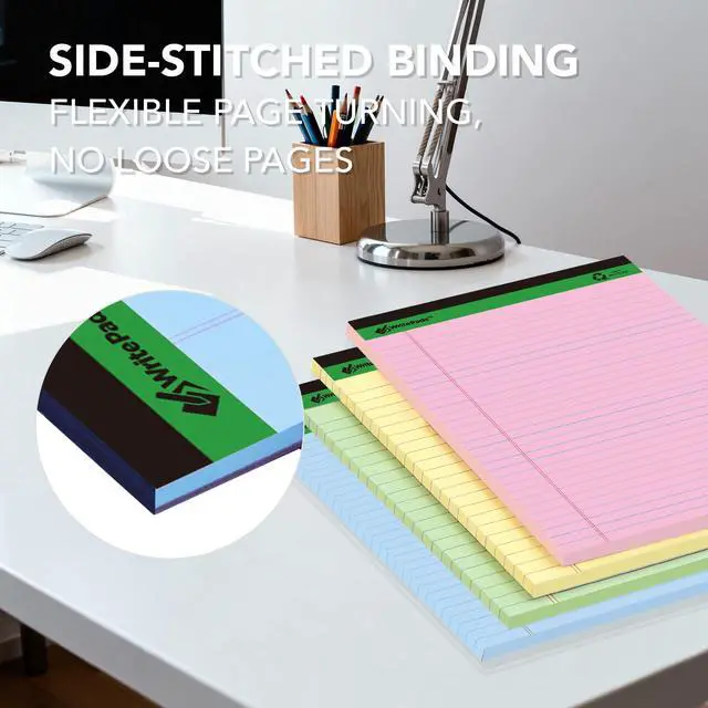 Alt view image 2 of 4 - Colored Legal Pads - 5"x8" Narrow Ruled, 50 Sheets/Pad (8 Pads), Recycled Paper Writing Pad with Sturdy Back, Small Size for Easy Organization and Portability, KSU-6887