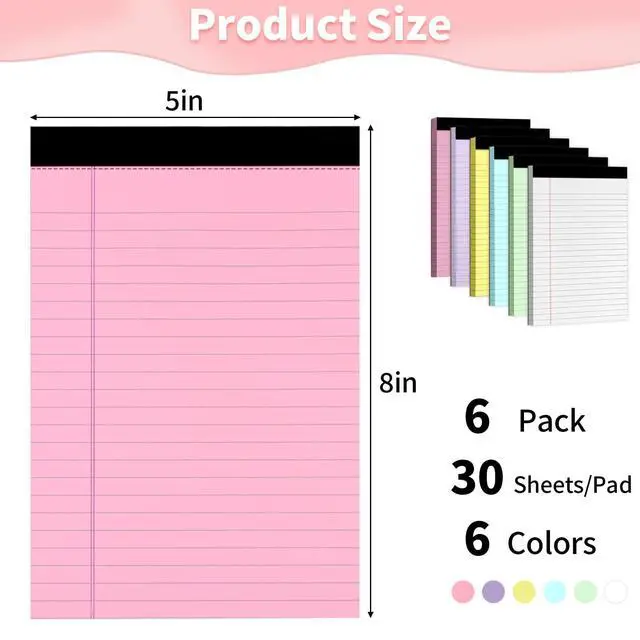 Alt view image 2 of 7 - Legal Pads 5" X 8", 6 Pack Colored Note Pads,College Ruled Lined Paper Pads