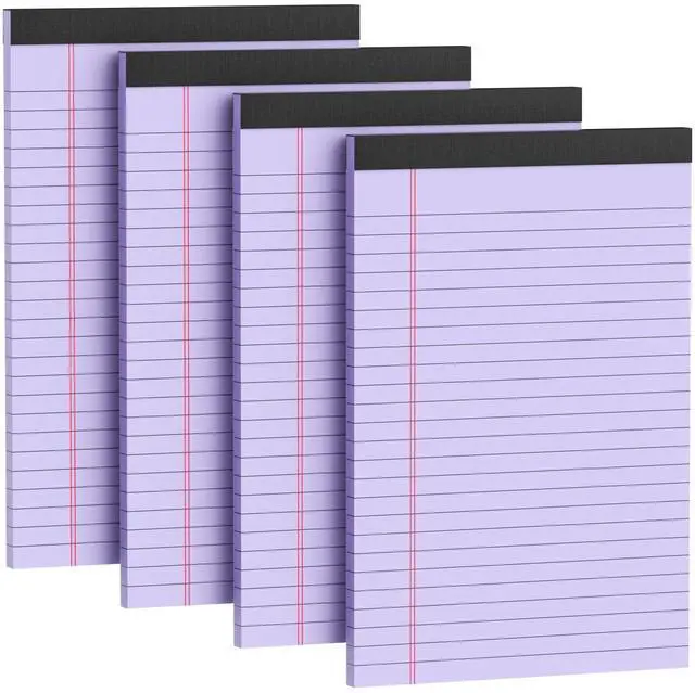 Main image of 4 Pack Note Pads 5 x 8 Inch Purple Small Legal Pads 5 x 8 Colored Notepad 5 x 8 Perforated Writing Pads Lined Paper Pads College Ruled Pad Paper 30 Sheets Notebook for Study, To-Do Lists, Office