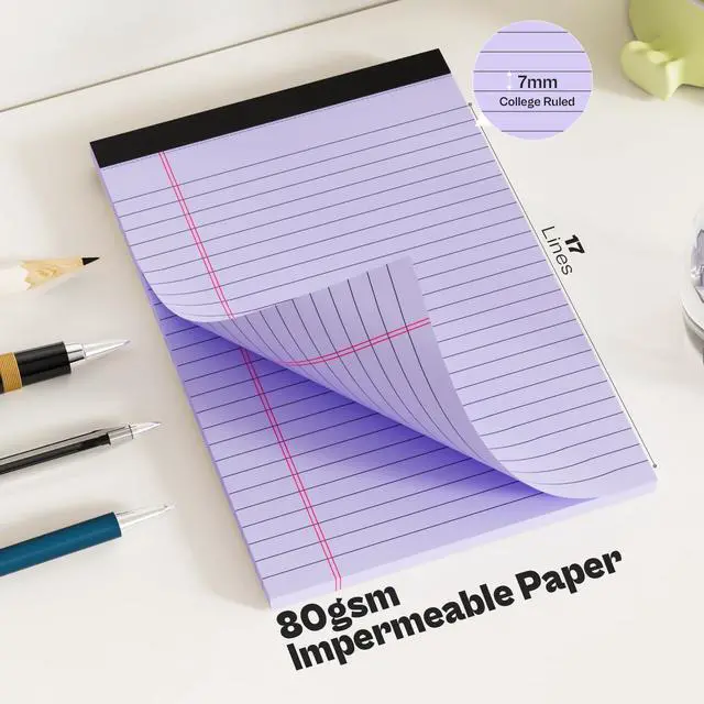 Alt view image 3 of 6 - 4 Pack Note Pads 5 x 8 Inch Purple Small Legal Pads 5 x 8 Colored Notepad 5 x 8 Perforated Writing Pads Lined Paper Pads College Ruled Pad Paper 30 Sheets Notebook for Study, To-Do Lists, Office