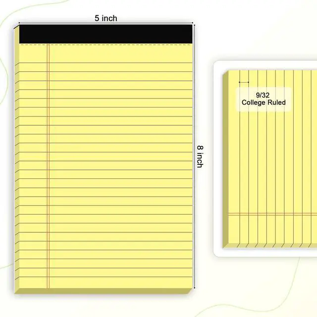 Main image of 6pcs Small Note Pad 5x8 College Ruled Legal Pads Paper Notepads 6 Pack Study Back Writing Pads 5 x 8 Legal Pads Perforated Narrow Ruled Pads of Paper Yellow