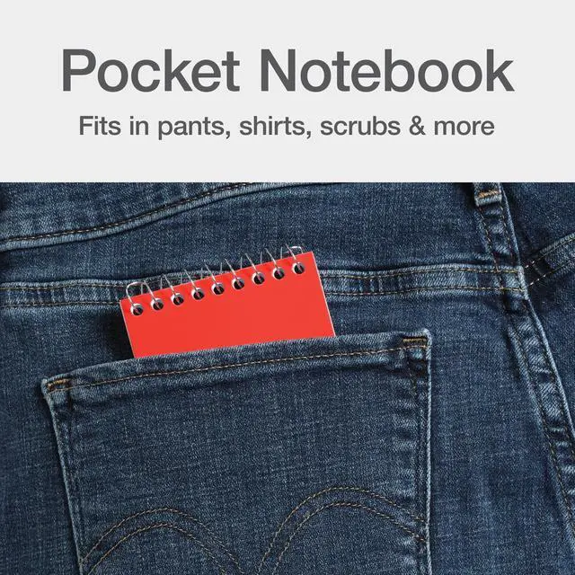 Alt view image 5 of 5 - Spiral Memo Pads, Top Wire Bound, 3 x 5 Inch Pocket Notepad, College Ruled, Assorted Primary Colors, 75 Sheets, 5 Pack (25091)