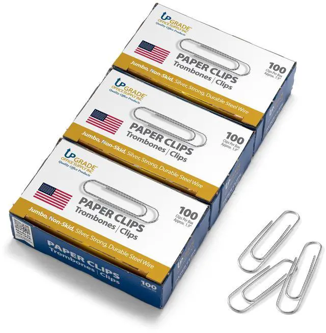 Main image of Jumbo Paper Clips, 300 Count, 3 Boxes of 100, Made in USA