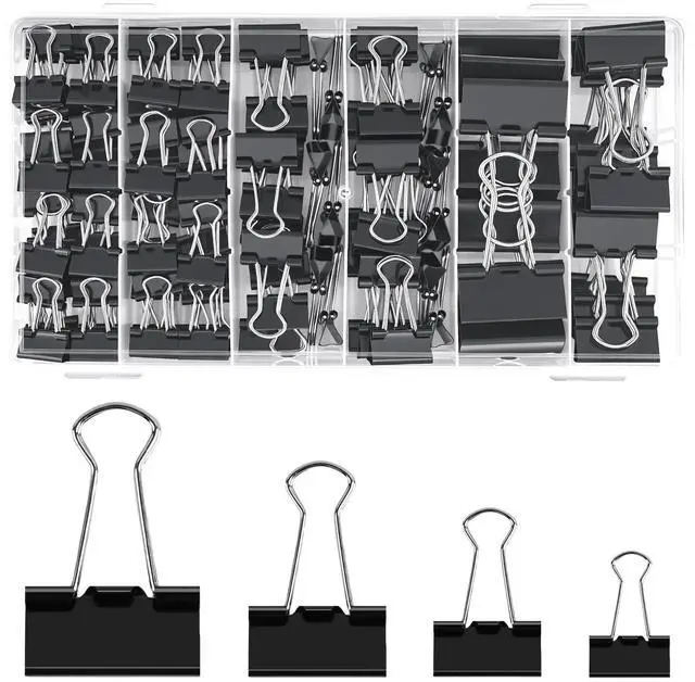 Main image of Binder Clips Paper Clamps Assorted Sizes 140 Count,4 Sizes in One Pack, Large, Medium, Small and Micro Binder Paper Clips for Office, Home, School Supplies
