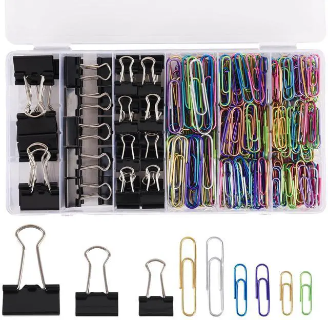 Main image of Colored Paper Clips and Black Binder Clips for Office Home School Supplies