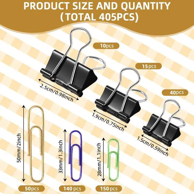 Alt view image 2 of 7 - Colored Paper Clips and Black Binder Clips for Office Home School Supplies