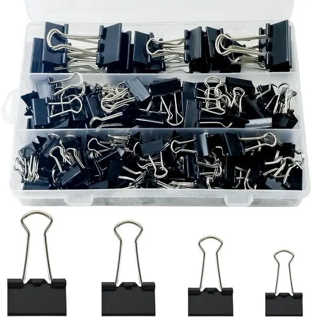 Main image of 170 Pcs Binder Clips Assorted Sizes, Black Large, Medium, Small Binder Paper Clips for Office Supplies, Home, School,Business Document OrganizingBlack