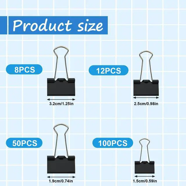 Alt view image 2 of 7 - 170 Pcs Binder Clips Assorted Sizes, Black Large, Medium, Small Binder Paper Clips for Office Supplies, Home, School,Business Document OrganizingBlack