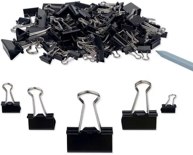 Main image of Binder Clips Paper Clamps Assorted Sizes 150 Count (Black), Large, Medium, Small, X Small and Micro, 5 Sizes in One Pack, Meet Your Different Using Needs.