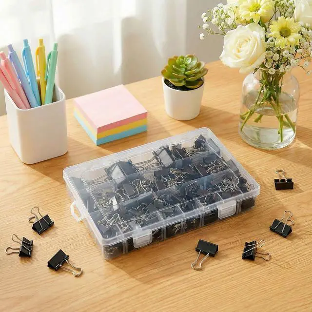 Alt view image 2 of 7 - 180 Pcs Binder Clips Assorted Sizes, Black Binder Paper Clips Office Clips Office Supplies, 4 Sizes Cute Binder Clips Large Medium Small Paper Clips Paper Clamps for Home School Business (Black)