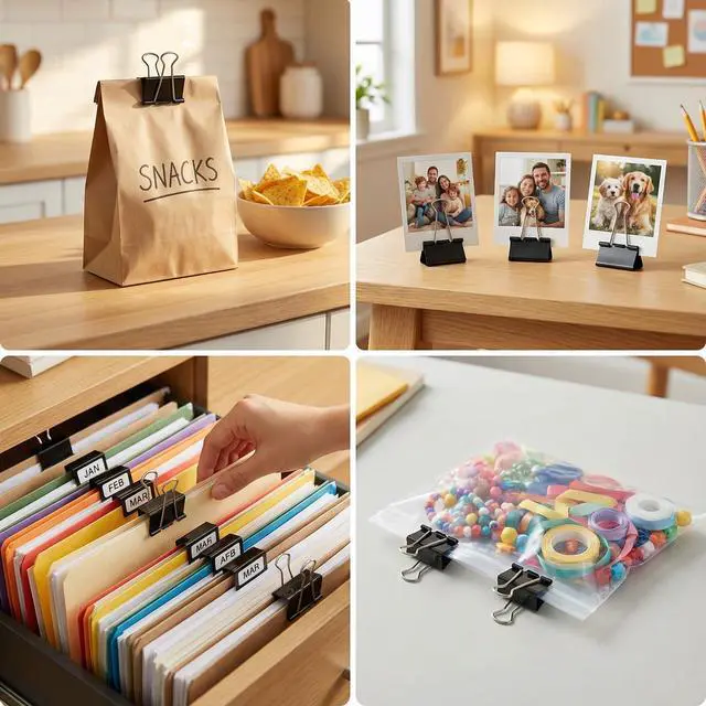 Alt view image 5 of 7 - 180 Pcs Binder Clips Assorted Sizes, Black Binder Paper Clips Office Clips Office Supplies, 4 Sizes Cute Binder Clips Large Medium Small Paper Clips Paper Clamps for Home School Business (Black)