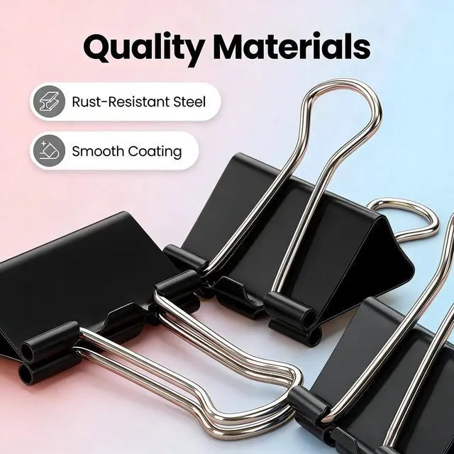 Alt view image 4 of 7 - 180 Pcs Binder Clips Assorted Sizes, Black Binder Paper Clips Office Clips Office Supplies, 4 Sizes Cute Binder Clips Large Medium Small Paper Clips Paper Clamps for Home School Business (Black)