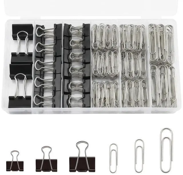 Main image of 340Pcs Black Paper Clips and Binder Clips Assorted Sizes, Large Medium Small Binder Paper Clips Office Clips Office Supplies, Assorted Paper Clamps PaperClips for Home Office Supplies in a Container