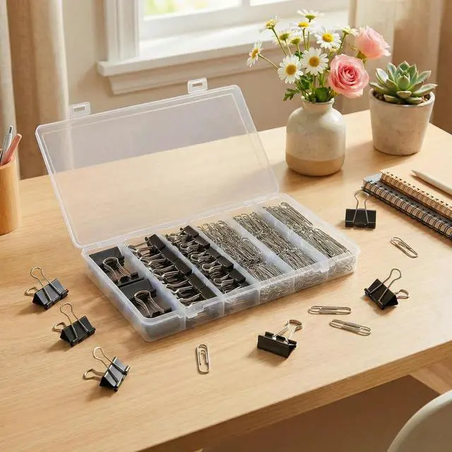 Alt view image 2 of 7 - 340Pcs Black Paper Clips and Binder Clips Assorted Sizes, Large Medium Small Binder Paper Clips Office Clips Office Supplies, Assorted Paper Clamps PaperClips for Home Office Supplies in a Container