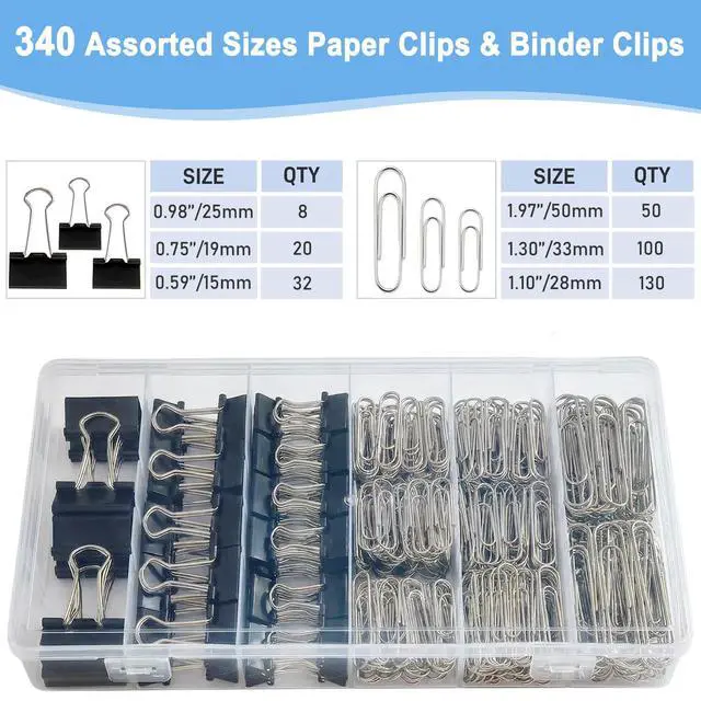 Alt view image 3 of 7 - 340Pcs Black Paper Clips and Binder Clips Assorted Sizes, Large Medium Small Binder Paper Clips Office Clips Office Supplies, Assorted Paper Clamps PaperClips for Home Office Supplies in a Container