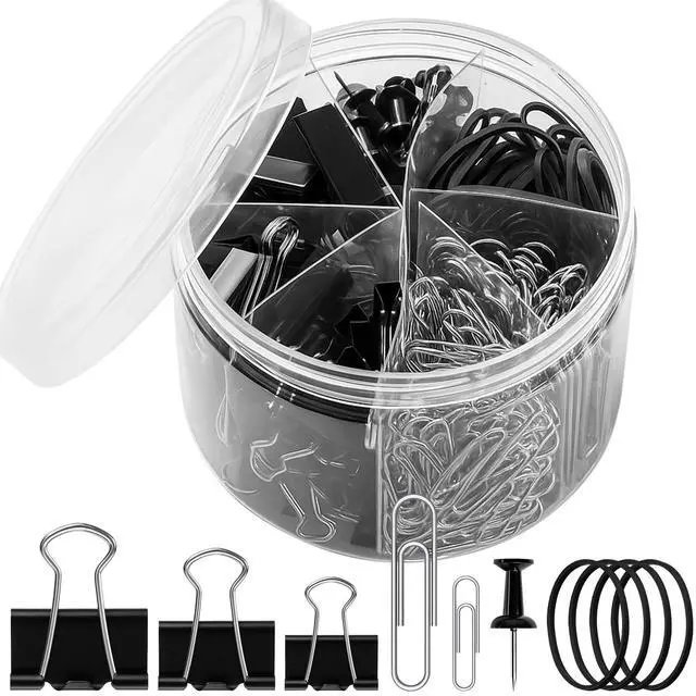 Main image of 350 Pcs Paper Clips Assorted Sizes, Paperclips and Binderclips Office Supplies Set Paperclips Paper Clamps Rubber Bands Push Pins for Office and School Supplies