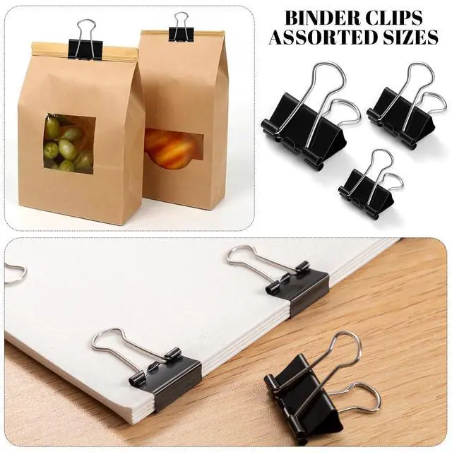 Alt view image 6 of 7 - 350 Pcs Paper Clips Assorted Sizes, Paperclips and Binderclips Office Supplies Set Paperclips Paper Clamps Rubber Bands Push Pins for Office and School Supplies