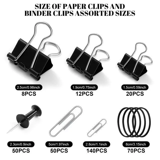 Alt view image 2 of 7 - 350 Pcs Paper Clips Assorted Sizes, Paperclips and Binderclips Office Supplies Set Paperclips Paper Clamps Rubber Bands Push Pins for Office and School Supplies