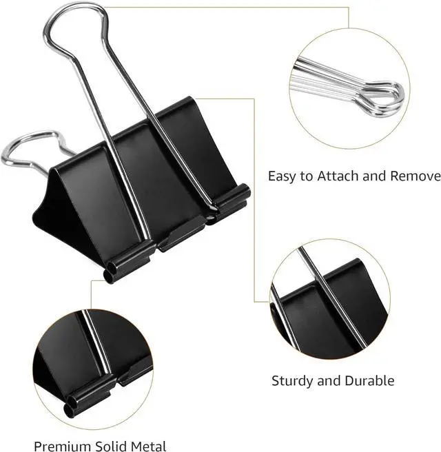 Alt view image 4 of 7 - Sturdy Binder Clips, Office Supplies, Small 0.75 in, Document Organizing, School Supplies, Black, 144 Count