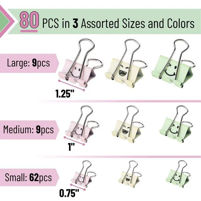 Alt view image 2 of 7 - Cute Binder Clips, 80 pcs, Assorted Sizes