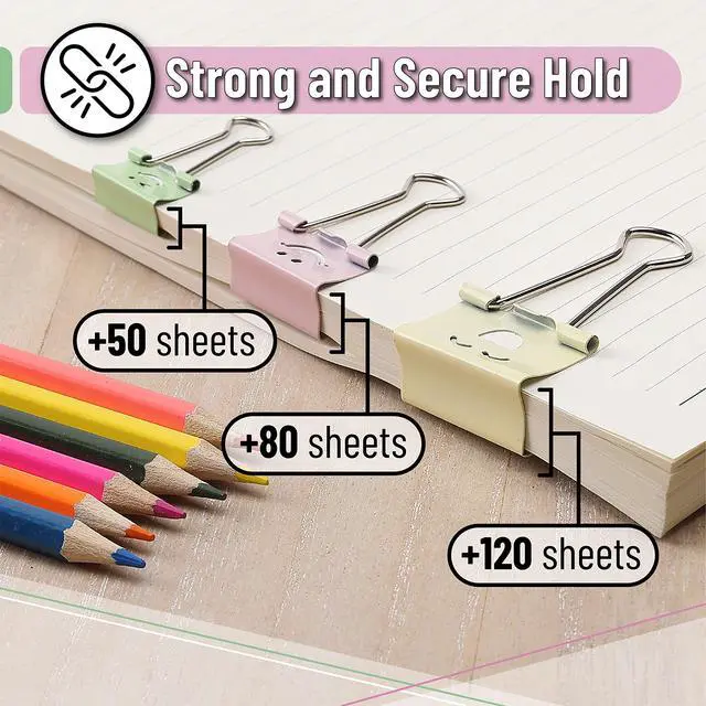 Alt view image 3 of 7 - Cute Binder Clips, 80 pcs, Assorted Sizes