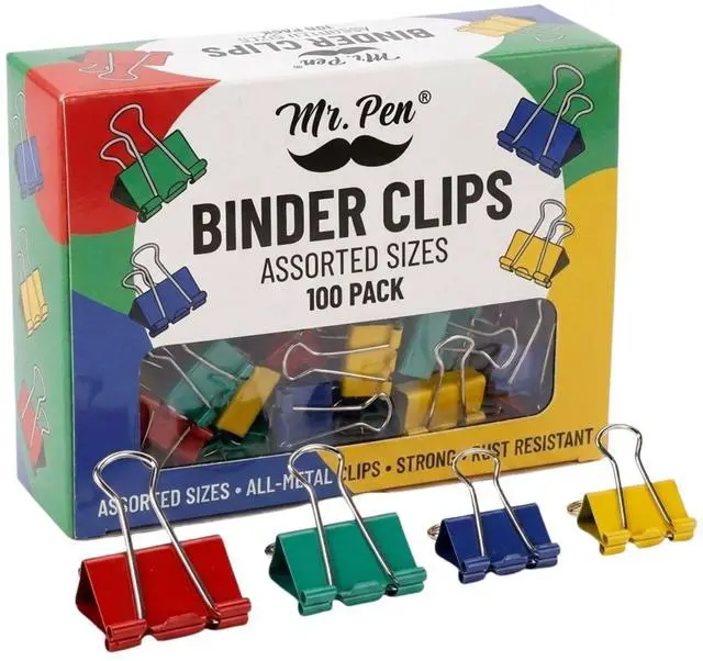 Main image of Metal Binder Clips, 100 pcs, Assorted Sizes