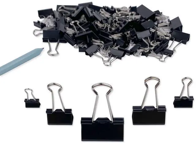 Main image of Binder Clips Paper Clamps Assorted Sizes 120 Count (Black), Large, Medium, Small, X Small and Micro, 5 Sizes in One Pack, Meet Your Different Using Needs.