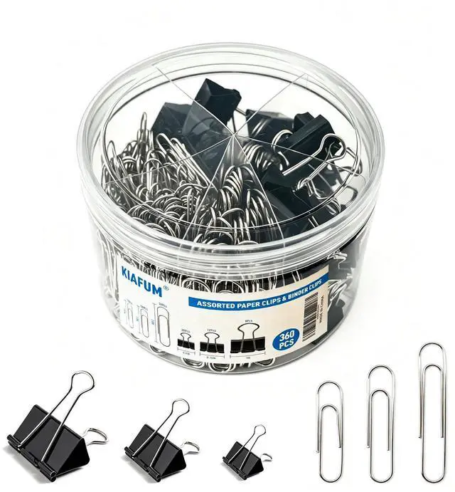 Main image of 360 Pack Paper Clips and Binder Clips Set Mixed Sizes Paperclips with Assorted Medium & Large Binder Clips for Office School Home Organization