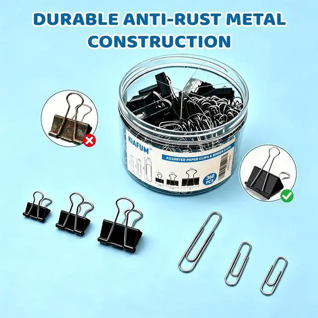 Alt view image 3 of 7 - 360 Pack Paper Clips and Binder Clips Set Mixed Sizes Paperclips with Assorted Medium & Large Binder Clips for Office School Home Organization