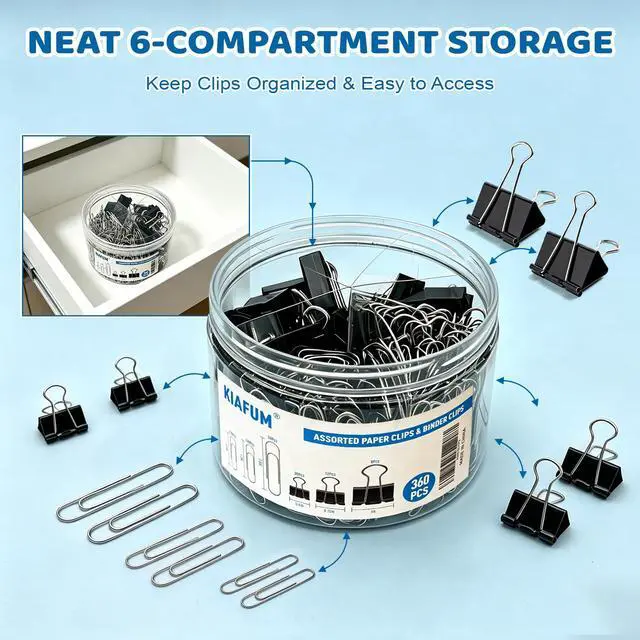 Alt view image 5 of 7 - 360 Pack Paper Clips and Binder Clips Set Mixed Sizes Paperclips with Assorted Medium & Large Binder Clips for Office School Home Organization