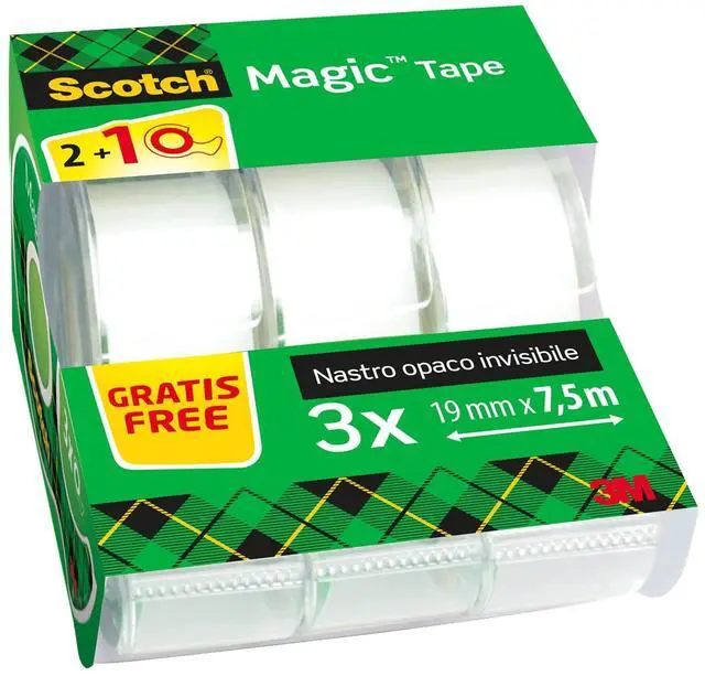 Main image of Magic Tape, Promo Pack, 2 Rolls on Handheld Dispenser + 1 Free, 19 mm x 7.5 m - General Purpose Sticky Tape for Document Repair, Labelling & Sealing
