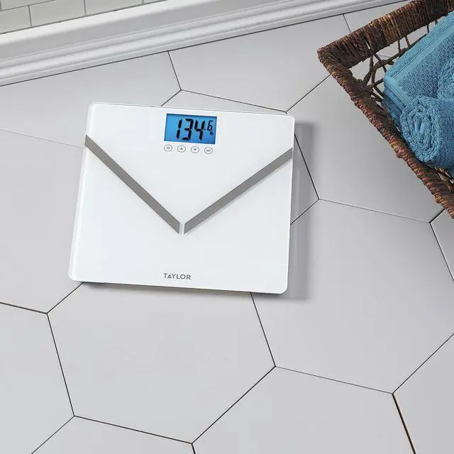 Alt view image 2 of 4 - Body Composition Scale for Body Weight, Fat, Water and Muscle Mass - Digital Bathroom Scale with BMI, 8 User Memory, Accu-Glo Backlit Display, 440 lb Capacity, White Glass