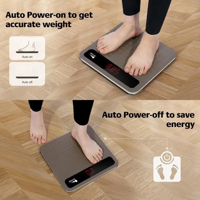 Alt view image 3 of 7 - Digital Body Weight Scale Bathroom Scale, Step-On Technology High Precision Measurements Scales with Large Non Slip Silicone Platform and LCD Digital Display, 400lbs/180kg Capacity, Brown