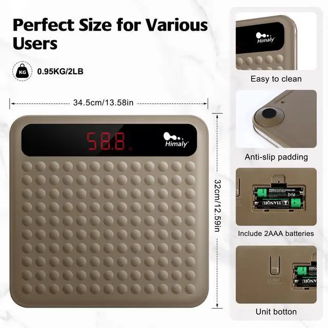 Alt view image 4 of 7 - Digital Body Weight Scale Bathroom Scale, Step-On Technology High Precision Measurements Scales with Large Non Slip Silicone Platform and LCD Digital Display, 400lbs/180kg Capacity, Brown