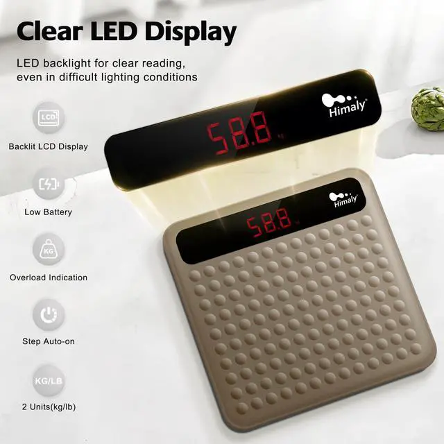 Alt view image 2 of 7 - Digital Body Weight Scale Bathroom Scale, Step-On Technology High Precision Measurements Scales with Large Non Slip Silicone Platform and LCD Digital Display, 400lbs/180kg Capacity, Brown
