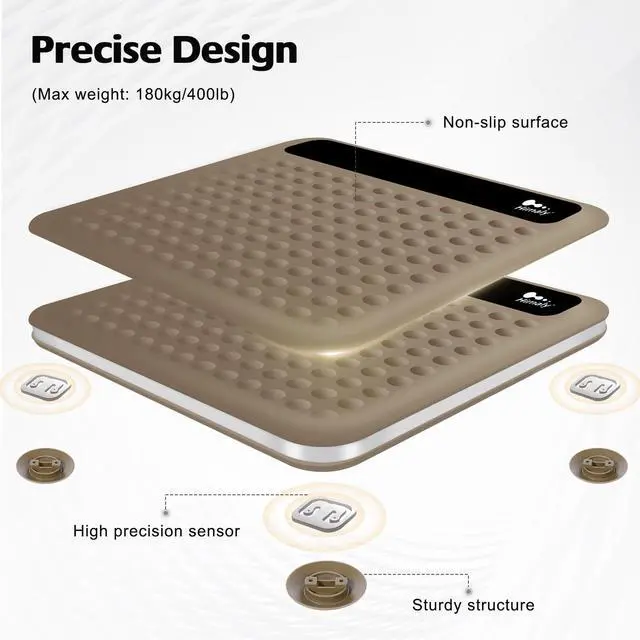 Alt view image 5 of 7 - Digital Body Weight Scale Bathroom Scale, Step-On Technology High Precision Measurements Scales with Large Non Slip Silicone Platform and LCD Digital Display, 400lbs/180kg Capacity, Brown