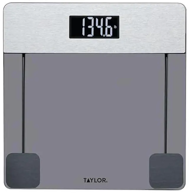 Main image of Digital Bathroom Scale for Body Weight, Tinted Blue Glass Platform with LED Display, 440 lb Capacity, Stainless Steel Accents, 12.2 x 12.2 Inch