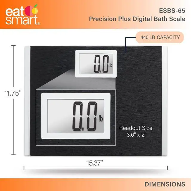Alt view image 2 of 7 - Precision Plus Digital Bathroom Scale - Wide Body Bath Scale for Body Weight, Extra Wide Tempered Glass Platform, 440 lb Capacity, Black Matte