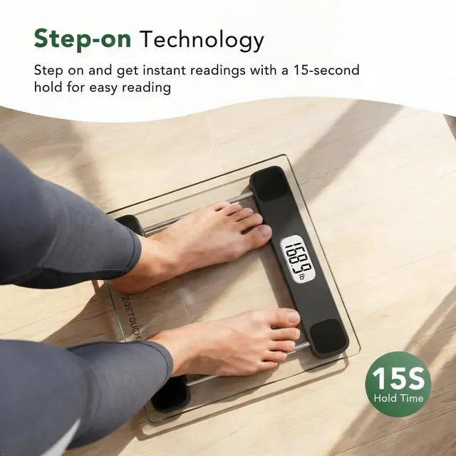 Alt view image 2 of 7 - Scale for Body Weight, Accurate Bathroom Scales, Digital Weighing Machine for People, 400lb Capacity, LCD Display, Step-On Technology, Tempered Glass, Measuring Tape Included