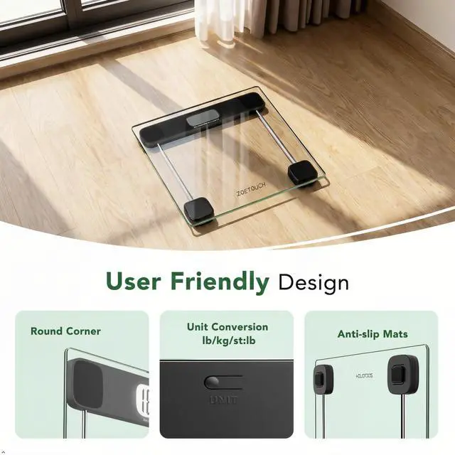 Alt view image 5 of 7 - Scale for Body Weight, Accurate Bathroom Scales, Digital Weighing Machine for People, 400lb Capacity, LCD Display, Step-On Technology, Tempered Glass, Measuring Tape Included