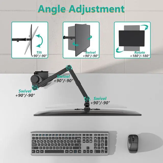 Alt view image 6 of 7 - Single Monitor Mount, Single Monitor Arm Desk Mount, Up to 32 inch Ultrawide, Regular Screens up to 27 inches, 22lbs, Adjustable Mount with C-CLAMP for Home Office Application(M001), Black