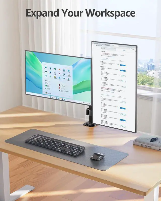 Alt view image 6 of 7 - Dual Monitor Desk Mount, Max 32 Inch up to 17.6lbs, Fully Adjustable Dual Monitor Arm for 2 LCD Screens, Double Monitor Stand with C-Clamp and Grommet Base