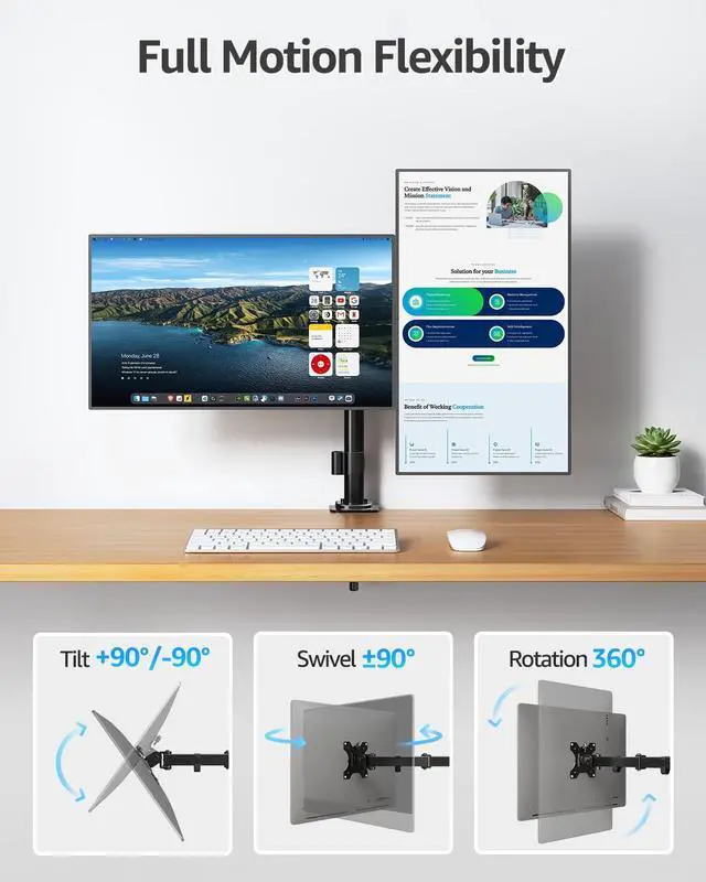 Alt view image 3 of 7 - Dual Monitor Desk Mount, Max 32 Inch up to 17.6lbs, Fully Adjustable Dual Monitor Arm for 2 LCD Screens, Double Monitor Stand with C-Clamp and Grommet Base