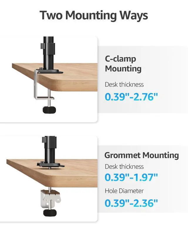 Alt view image 7 of 7 - Dual Monitor Desk Mount, Max 32 Inch up to 17.6lbs, Fully Adjustable Dual Monitor Arm for 2 LCD Screens, Double Monitor Stand with C-Clamp and Grommet Base