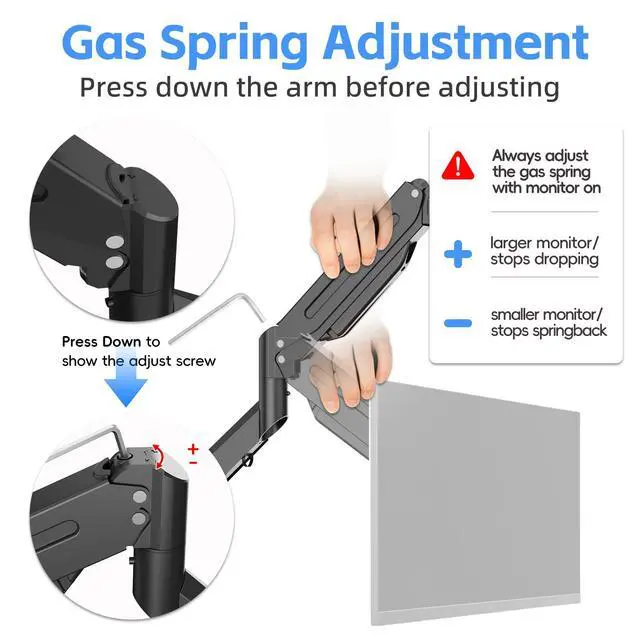 Alt view image 2 of 7 - Monitor Mount Gas Spring Monitor Arm Desk Mount Fully Adjustable Fits 17 20 22 23 24 26 27 32 35 inch Monitors Weight Capacity up to 24.25 lbs
