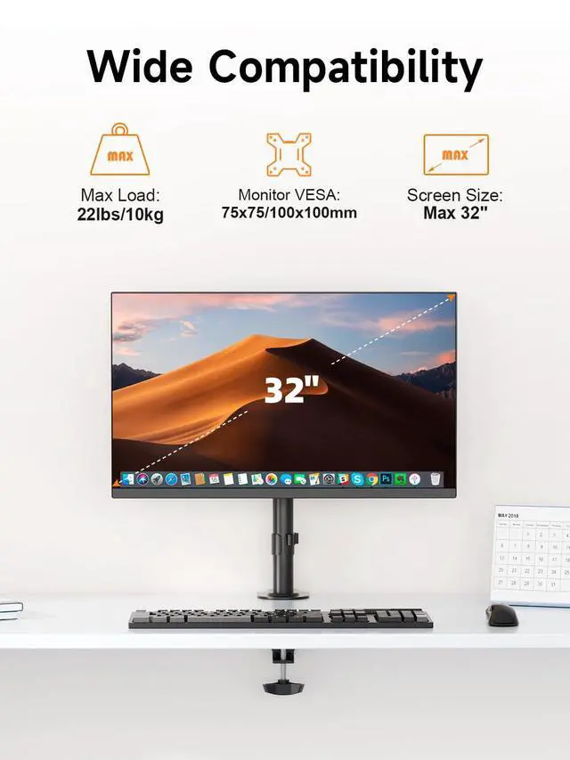 Alt view image 3 of 7 - Single Fully Adjustable Monitor Arm Stand Mount Fits One Screen 13-32 inch 22lbs for Monitor Computer Screen 13 15 17 19 20 22 23 24 26 27 30 32 inch VESA 75 100 (MD7401)
