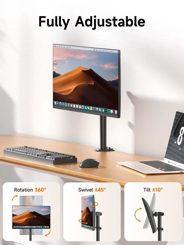 Alt view image 4 of 7 - Single Fully Adjustable Monitor Arm Stand Mount Fits One Screen 13-32 inch 22lbs for Monitor Computer Screen 13 15 17 19 20 22 23 24 26 27 30 32 inch VESA 75 100 (MD7401)