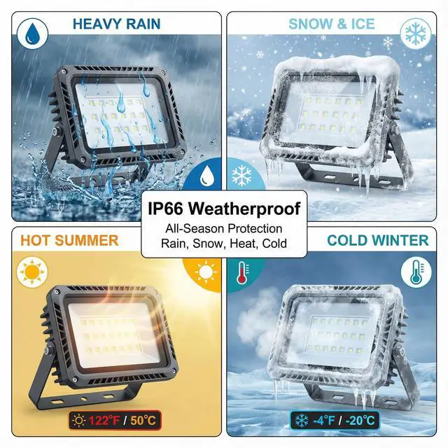 Alt view image 3 of 7 - LED Flood Light Outdoor, High Power Commercial Work Light, IP66 Waterproof Daylight 6500K Super Bright Security Stadium Lights for Parking Lots, Warehouses, Yard (50 Watts) AC85-265V