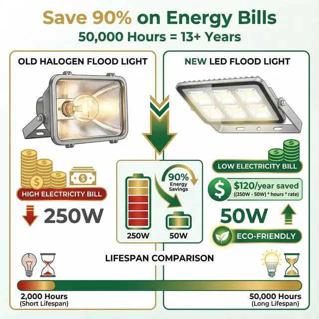 Alt view image 5 of 7 - LED Flood Light Outdoor, High Power Commercial Work Light, IP66 Waterproof Daylight 6500K Super Bright Security Stadium Lights for Parking Lots, Warehouses, Yard (50 Watts) AC85-265V