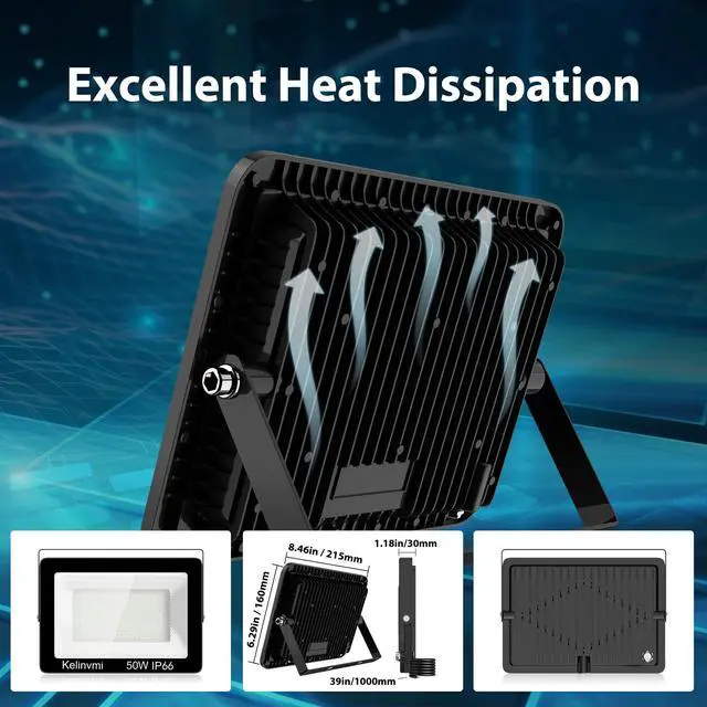 Alt view image 4 of 6 - LED Flood Lights Outdoor 50W, Outdoor Security Light 5000lm High Brightness with Plug, 6500K Work Light with IP66 Outdoor Floodlights for Garage, Porch, Backyard, Playground